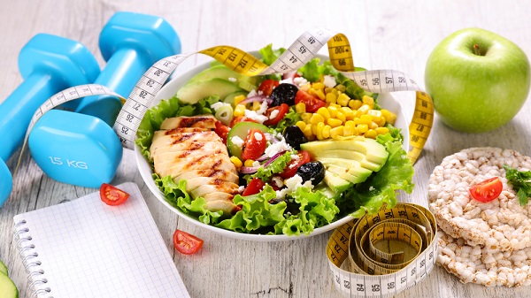 healthy food with weights