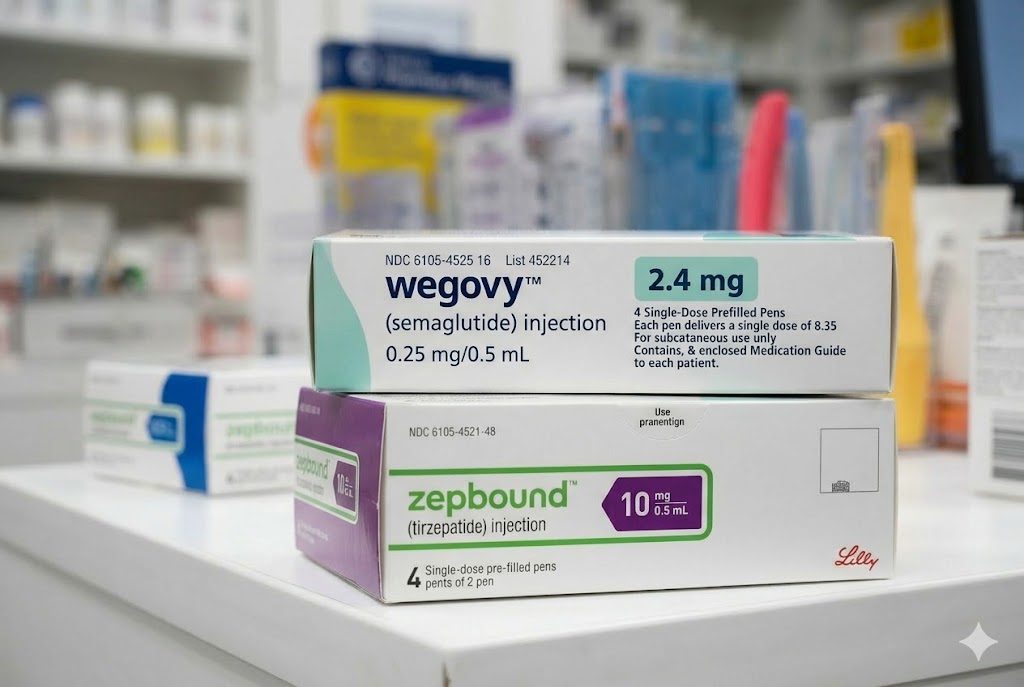 Zepbound and Wegovy boxes